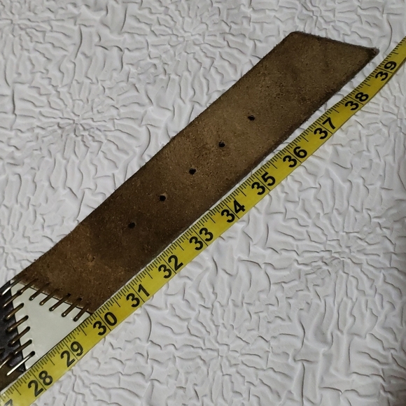 Vintage 90s Heavy Chunky Suede/Leather Patchwork And Brass Hip Belt, Size 36/34